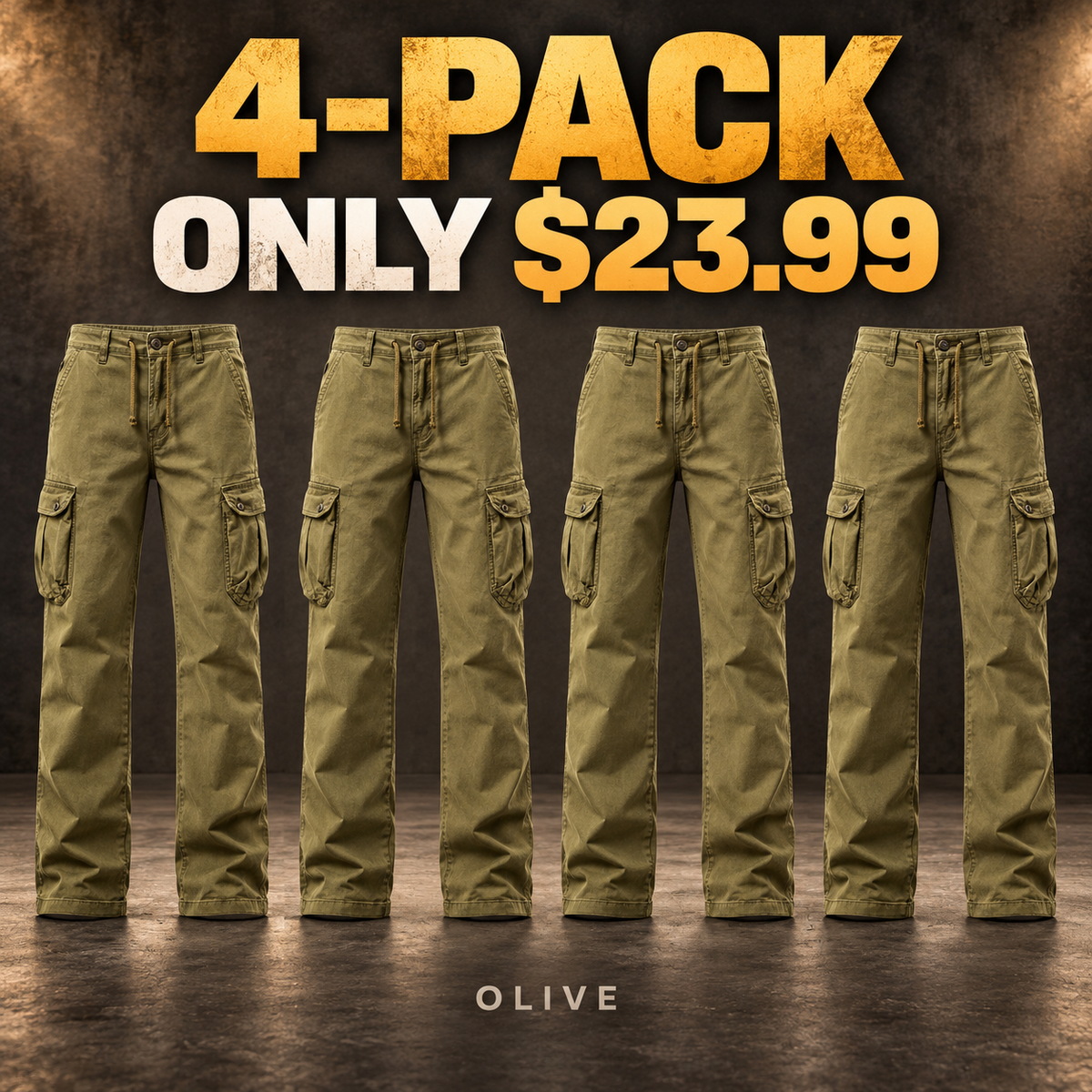 4-Pack - Olive Men's Vintage Utility Cargo Pants Multipacks