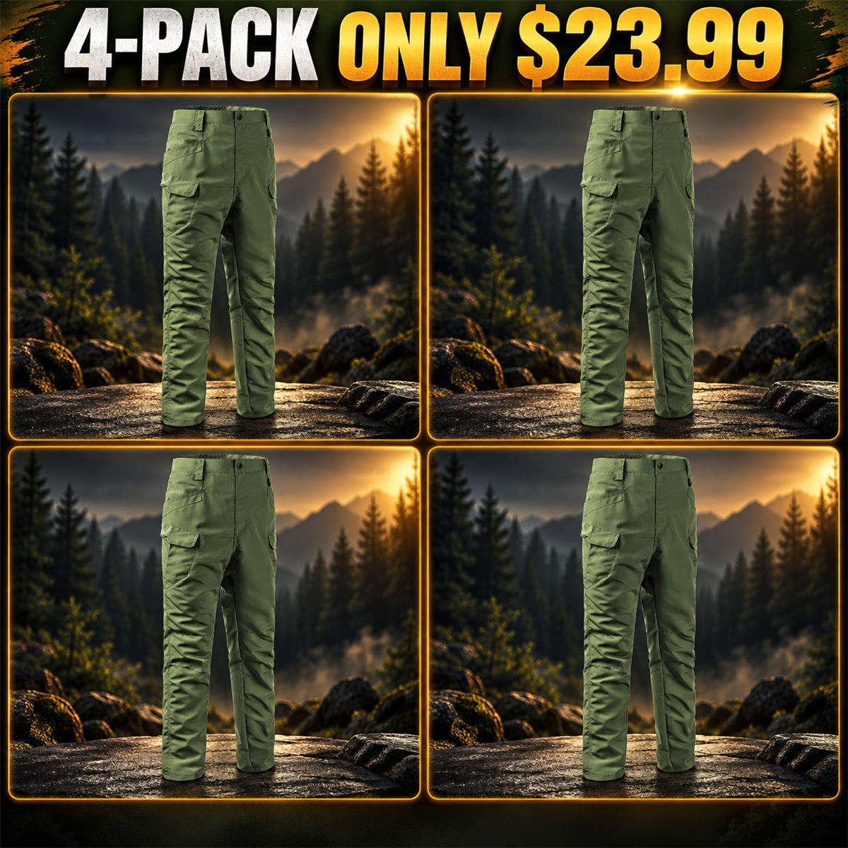 4-Pack - Olive Men's Tactical Utility Cargo Pants Multipacks