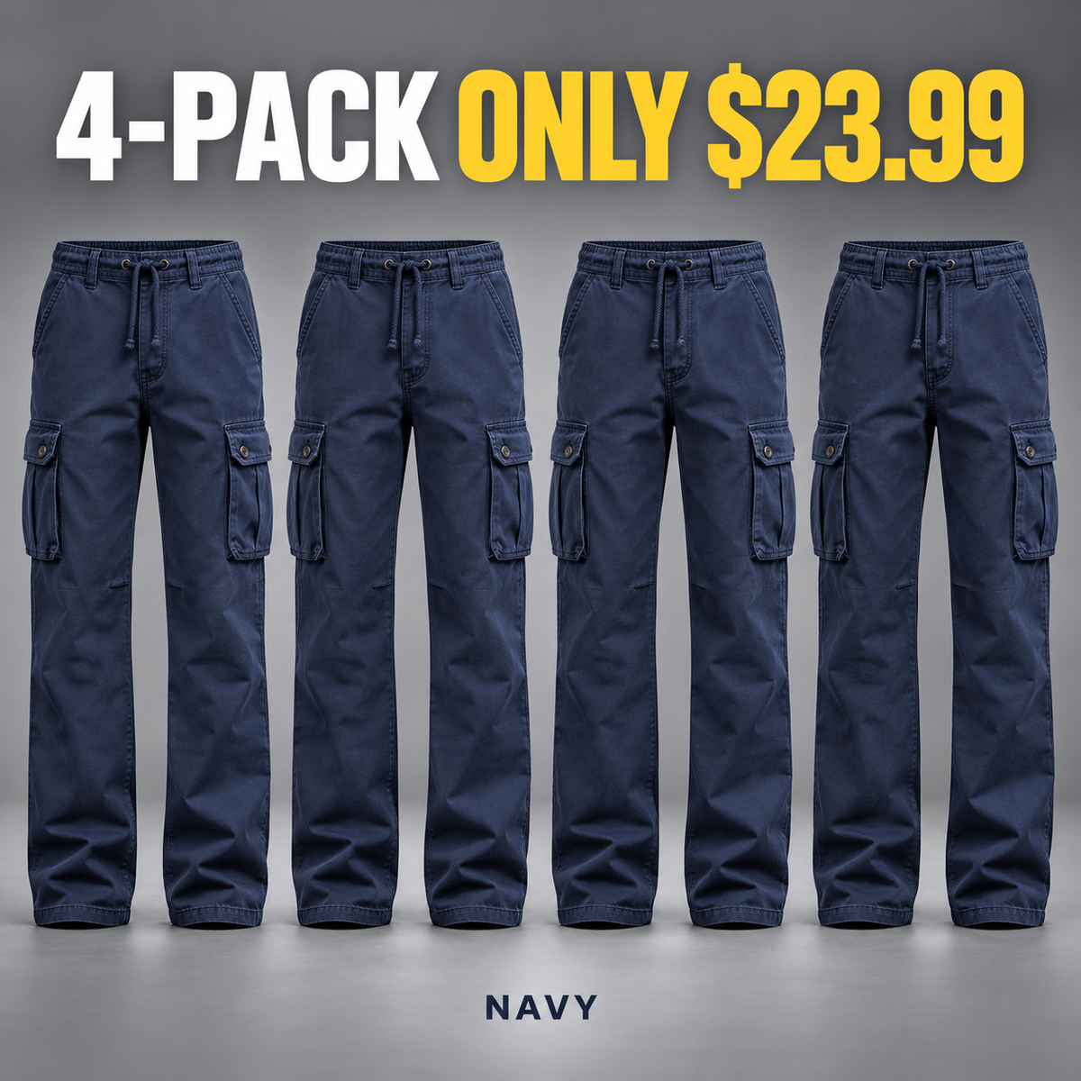 4-Pack - Navy Men's Vintage Utility Cargo Pants Multipacks