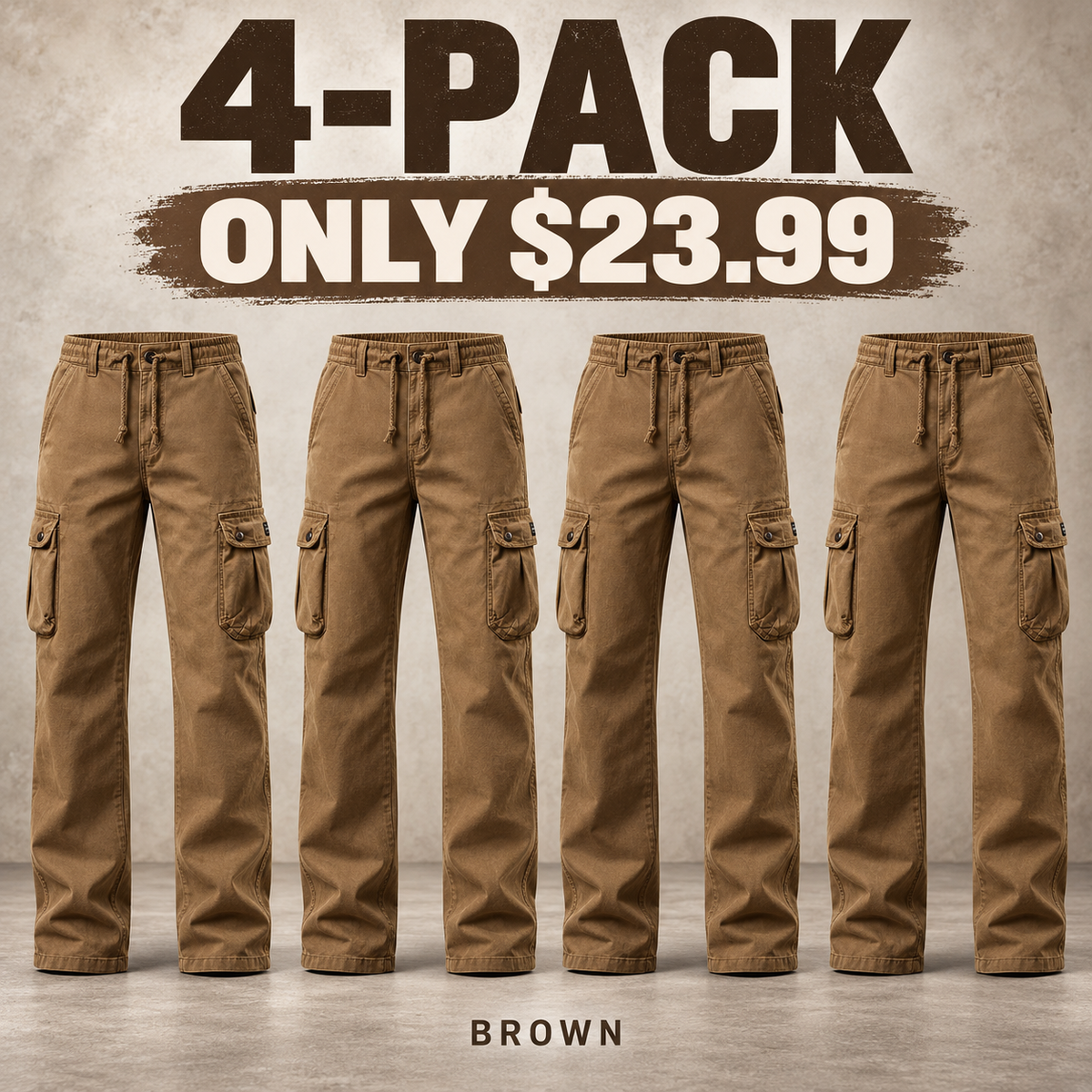 4-Pack - Brown Men's Vintage Utility Cargo Pants Multipacks