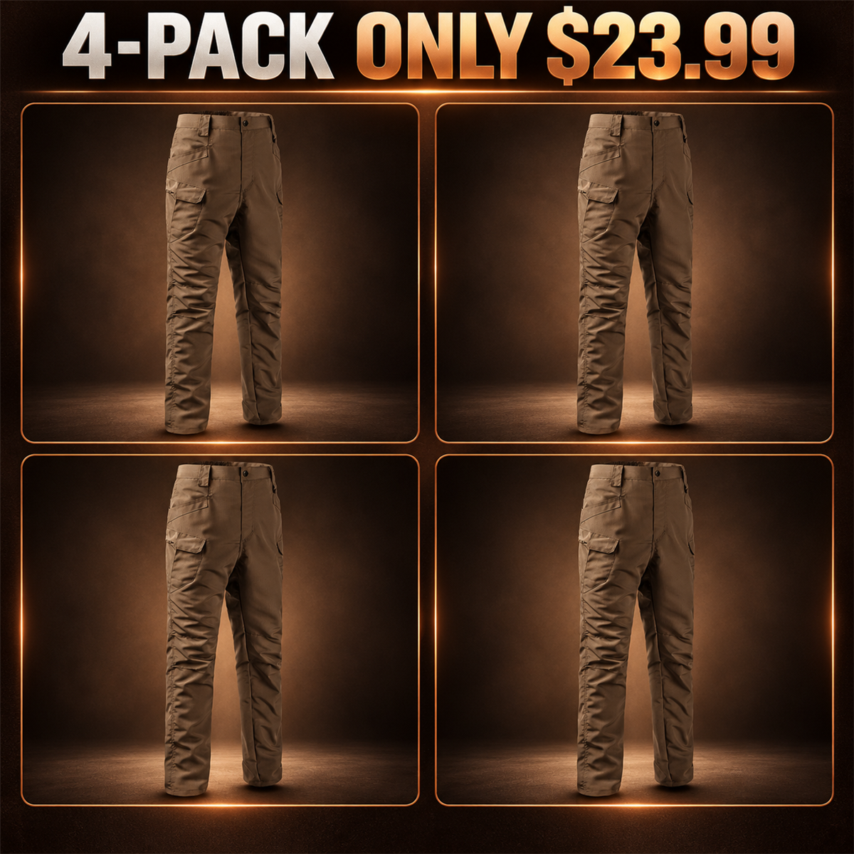 4-Pack - Brown Men's Tactical Utility Cargo Pants Multipacks
