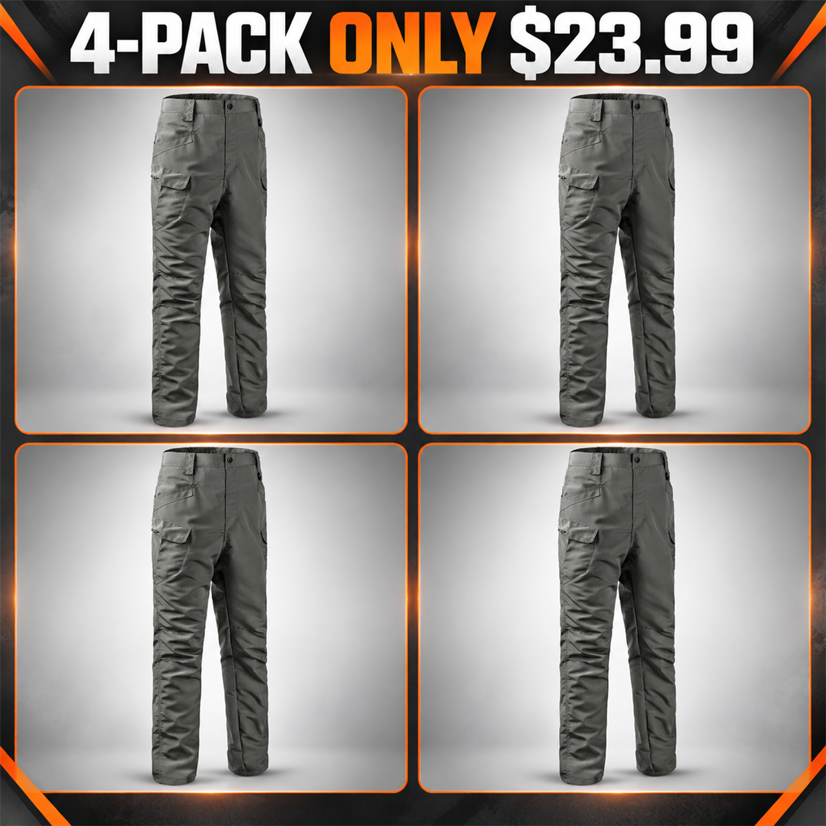 4-Pack - Gray Men's Tactical Utility Cargo Pants Multipacks