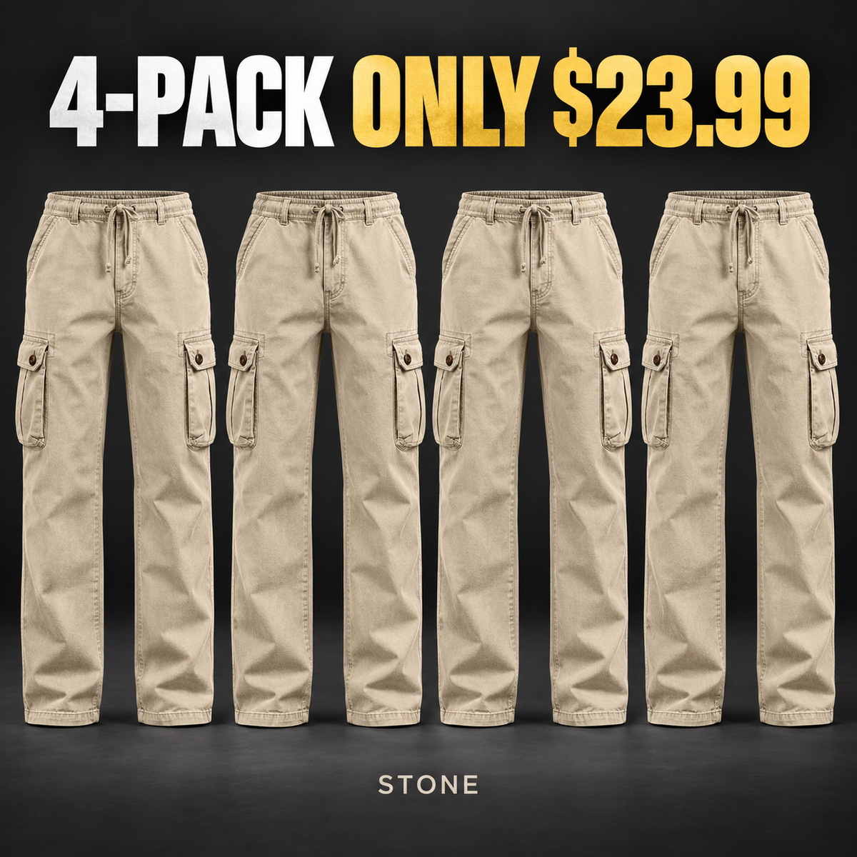 4-Pack - Stone Men's Vintage Utility Cargo Pants Multipacks