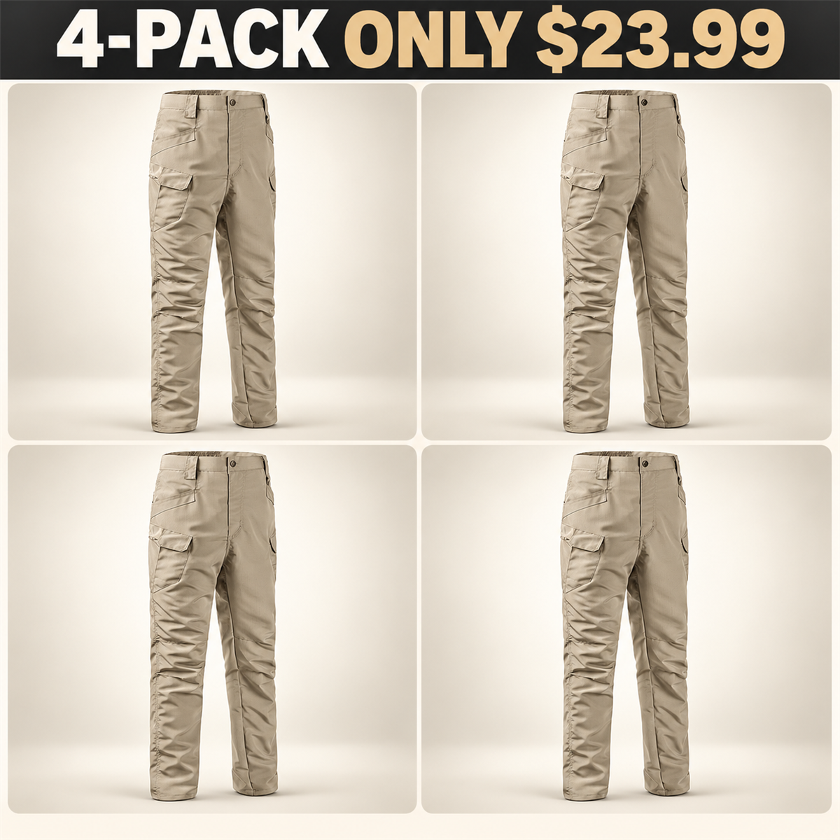 4-Pack - Stone Men's Tactical Utility Cargo Pants Multipacks
