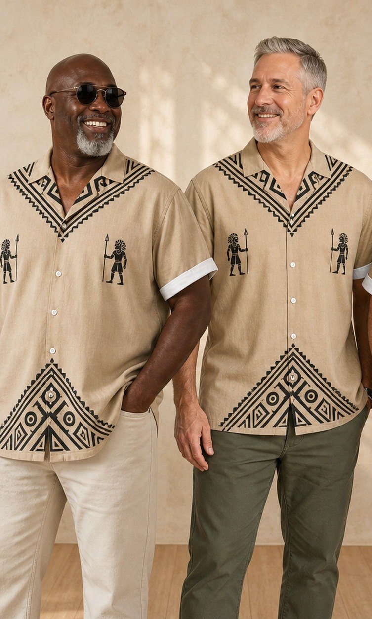 Customer styling men's tribal camp collar shirt