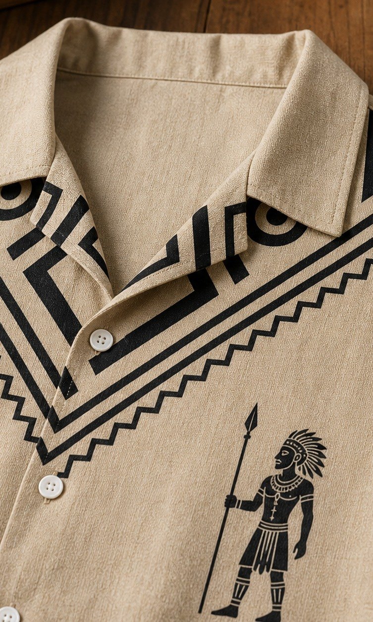 Detail customer photo of men's tribal camp collar shirt