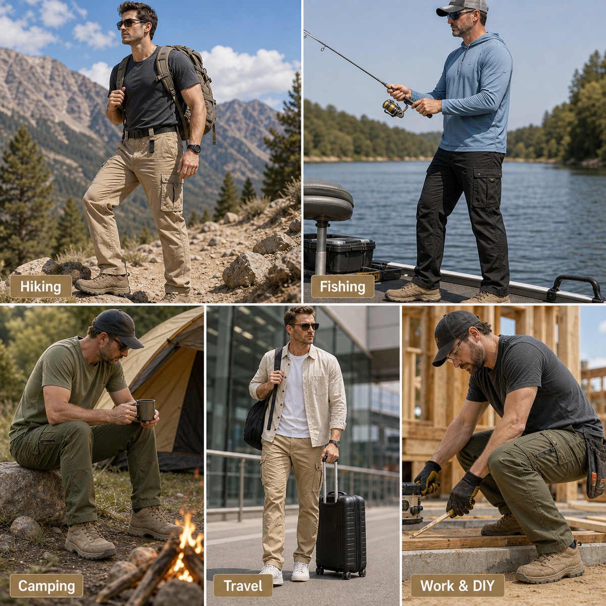 Hiking fishing camping travel work tactical utility pants styling