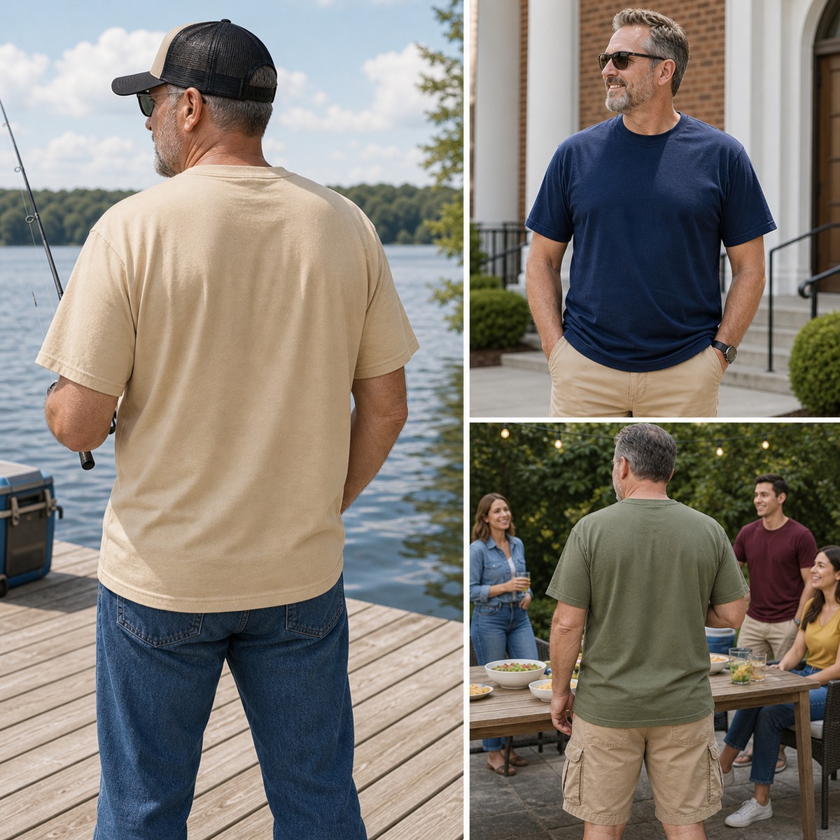 Scene styling ideas for men's Cast All Your Cares fishing tee