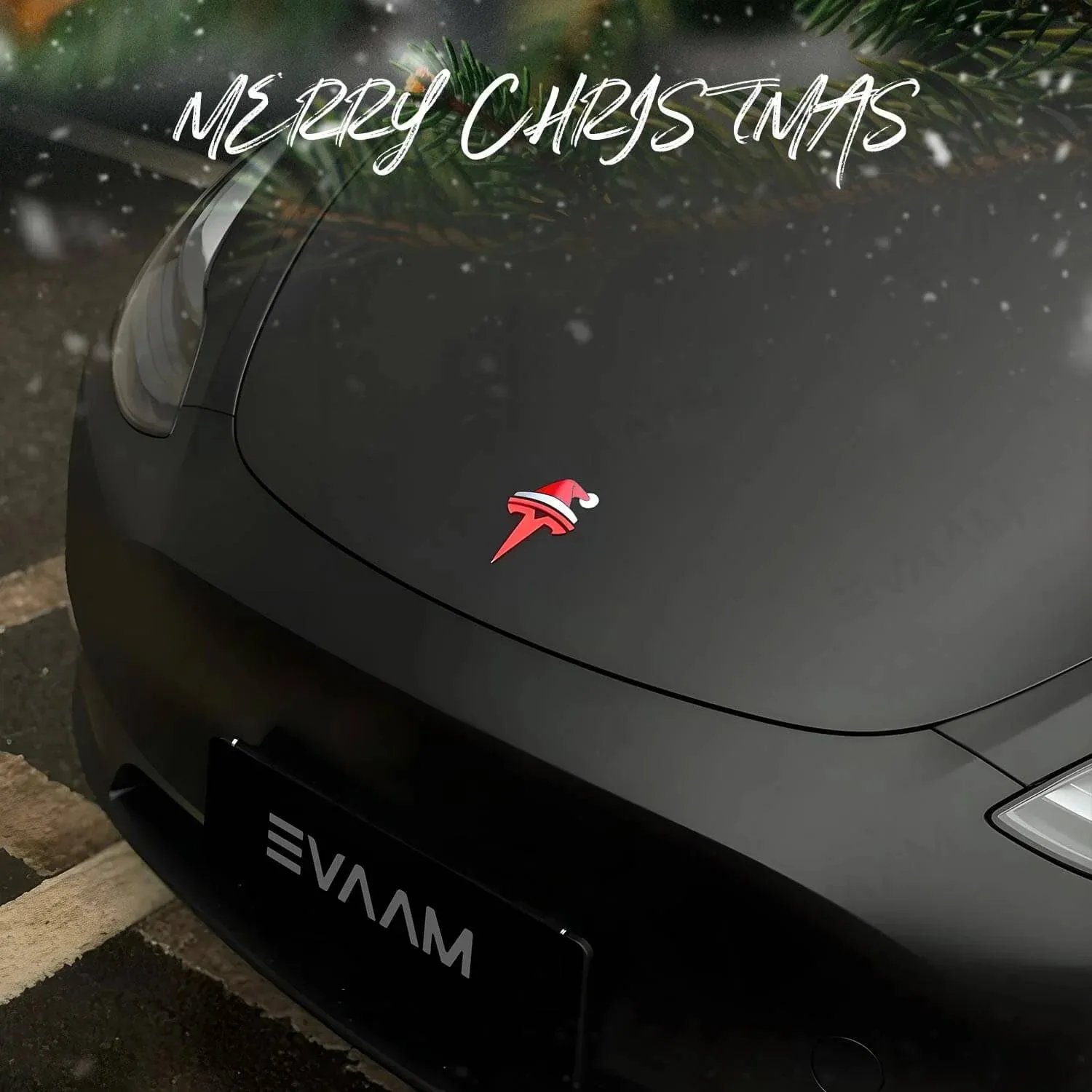 EVAAM® Santa Hat Christmas Car Sticker For Tesla