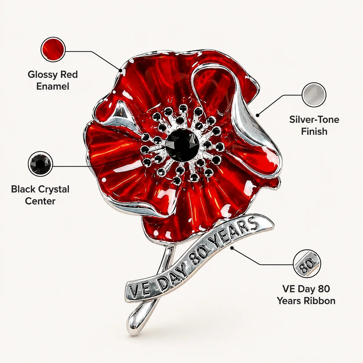 🎁VE Day 80 Poppy Brooch | Limited Edition Anniversary Keepsake