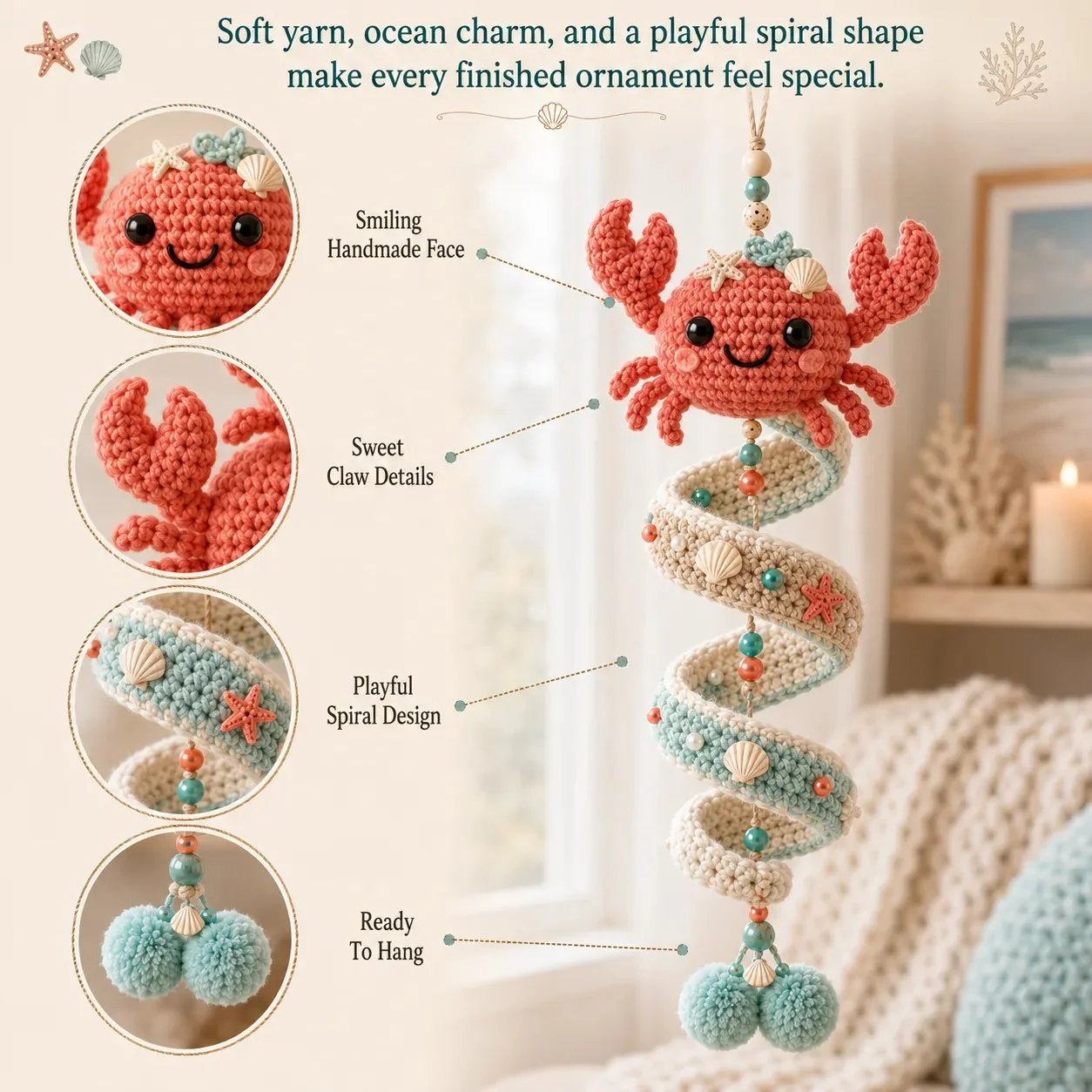 🔥Last Day 50% OFF🌊 Sea-animal themed crochet hanging kit (spiral) for beginners | Complete kit with all tools and step-by-step guide included 💕