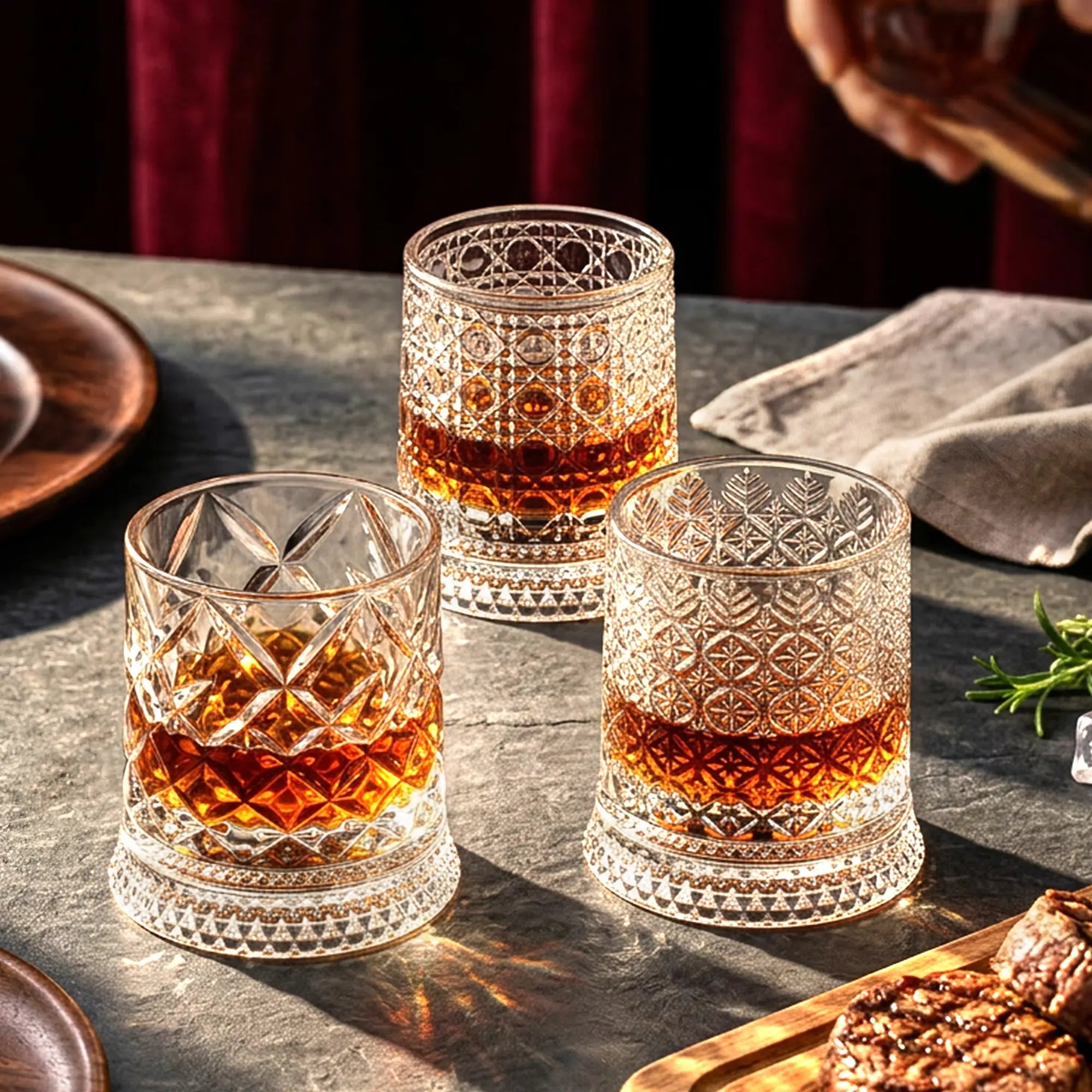 4-Pack Rotating Crystal Whiskey Glasses with4 Ice Ball Molds & Gift Box