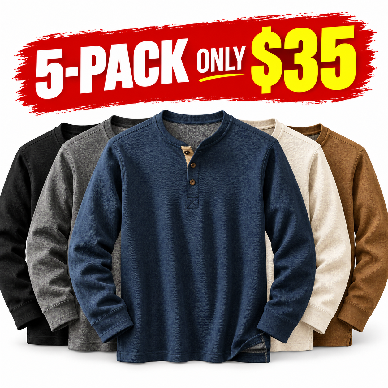 Mens Henley Long Sleeve Thermal Heavyweight Shirt
