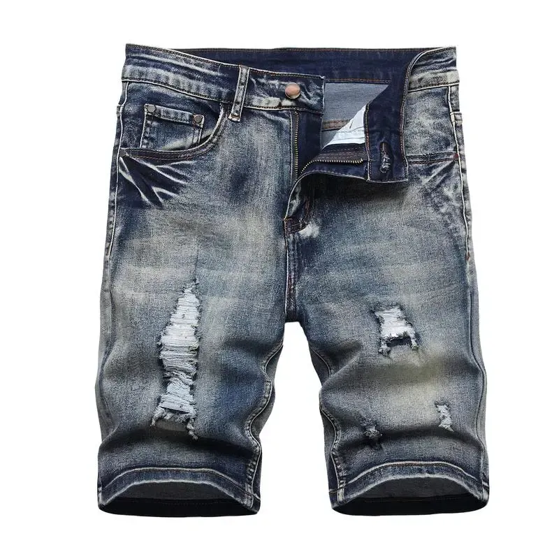 Men's Ripped Denim Shorts - Stretch - Distressed Street Style