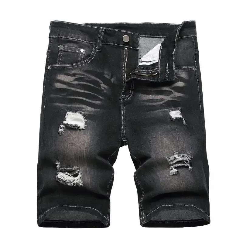 Men's Ripped Denim Shorts - Stretch - Distressed Street Style
