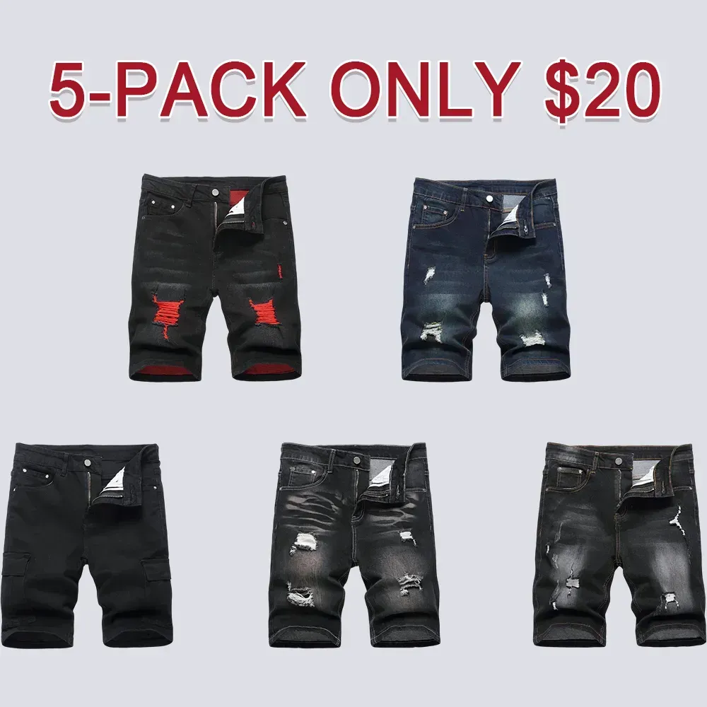 Men's Ripped Denim Shorts - Stretch - Distressed Street Style
