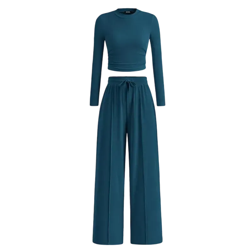 Women's Fall 2-Piece Set – Top & Wide-Leg Pants