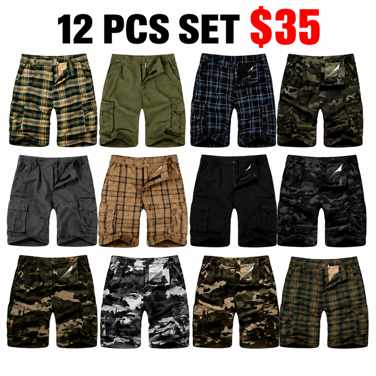 Camo Shorts for Men Classic Relaxed Fit Cargo Short Multi-Pocket Outdoor Shorts