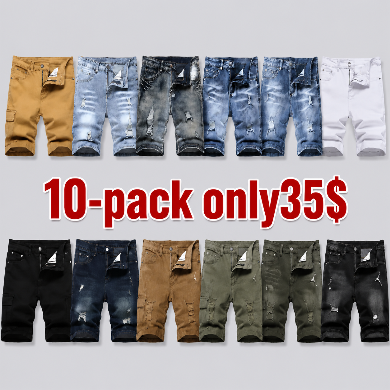 Men's Ripped Denim Shorts - Stretch - Distressed Street Style