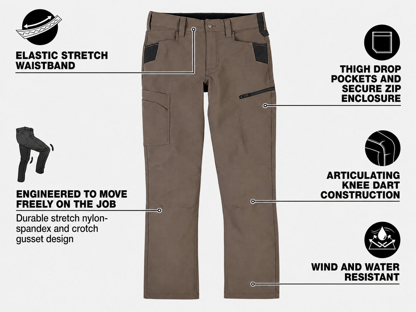 1Men's 8-PACK stretch Tech Work Pants with 7 Pockets