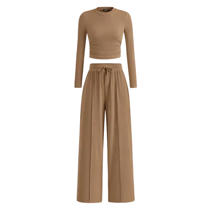 Women's Fall 2-Piece Set – Top & Wide-Leg Pants