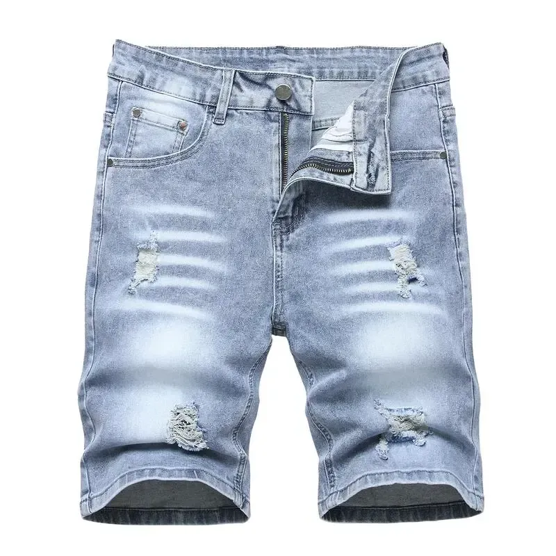Men's Ripped Denim Shorts - Stretch - Distressed Street Style