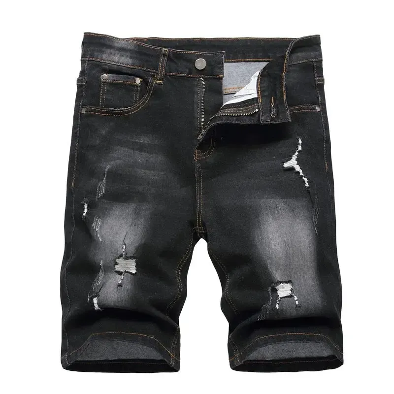 Men's Ripped Denim Shorts - Stretch - Distressed Street Style