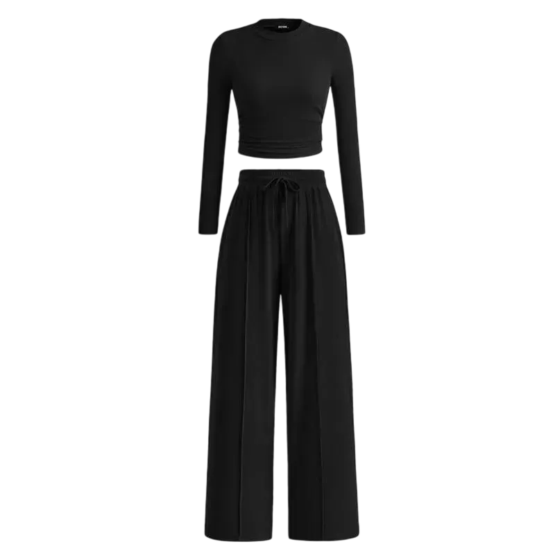 Women's Fall 2-Piece Set – Top & Wide-Leg Pants