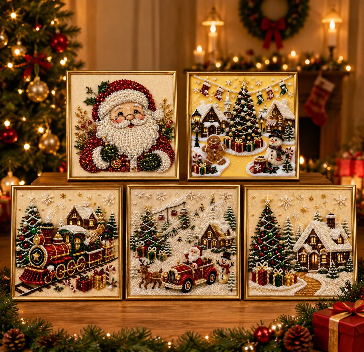 🎄🎅 Premium 3D Pearl Christmas Wall Art Kit | Luxury Flocked Canvas with Scratch-Resistant Non-Fading Pearl Beads DIY Holiday Decor ⛄️❄️ 🛡️ AUTHENTICITY GUARANTEED