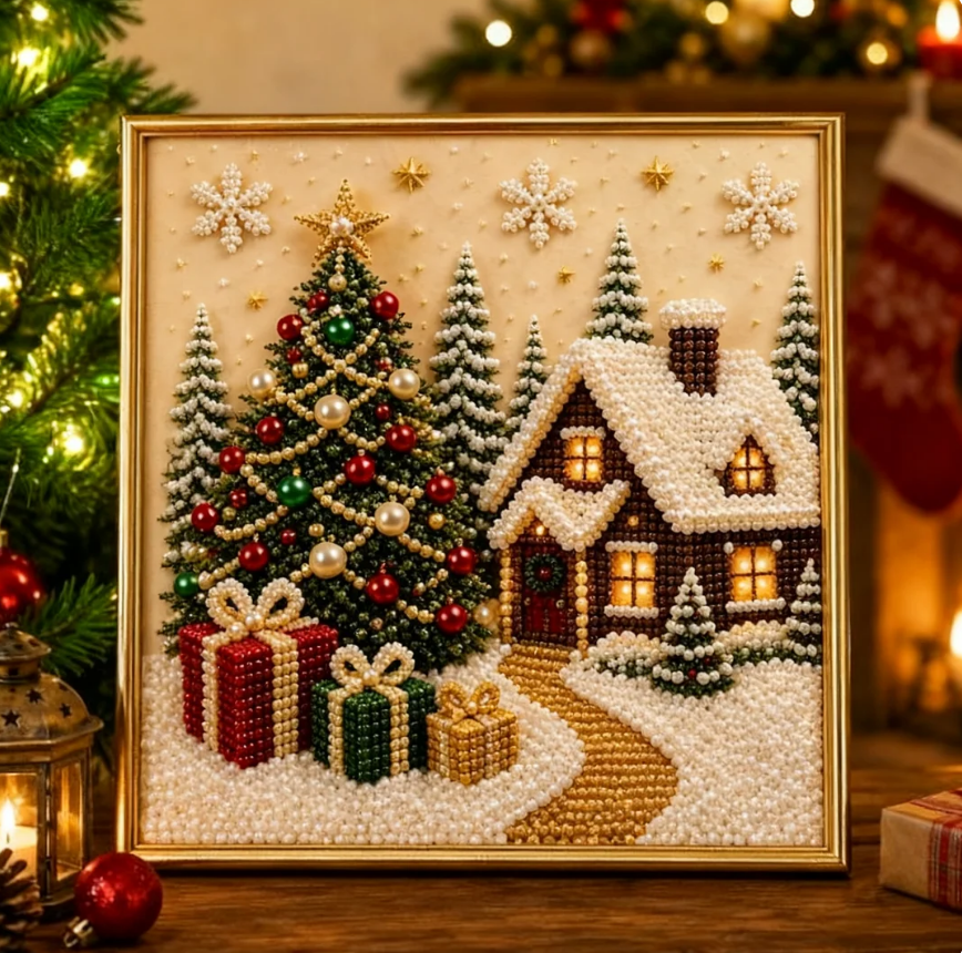 🧘Relaxing & Beginner-Friendly - 🎨💎DIY Christmas Pearl Diamond Painting Art Kit With Frame🛡️ AUTHENTICITY GUARANTEED