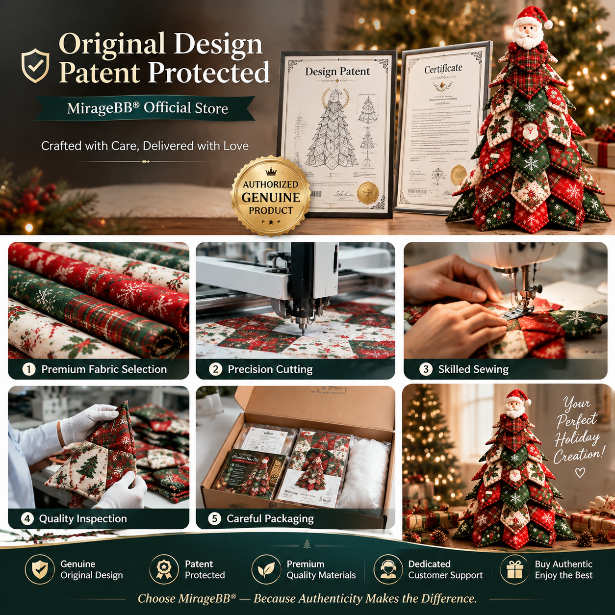 🔥LAST DAY 50% OFF - 🎄🧵DIY Quilted Christmas Tree Kit – Handmade Fabric Holiday Tabletop Tree Decor🛡️ AUTHENTICITY GUARANTEED
