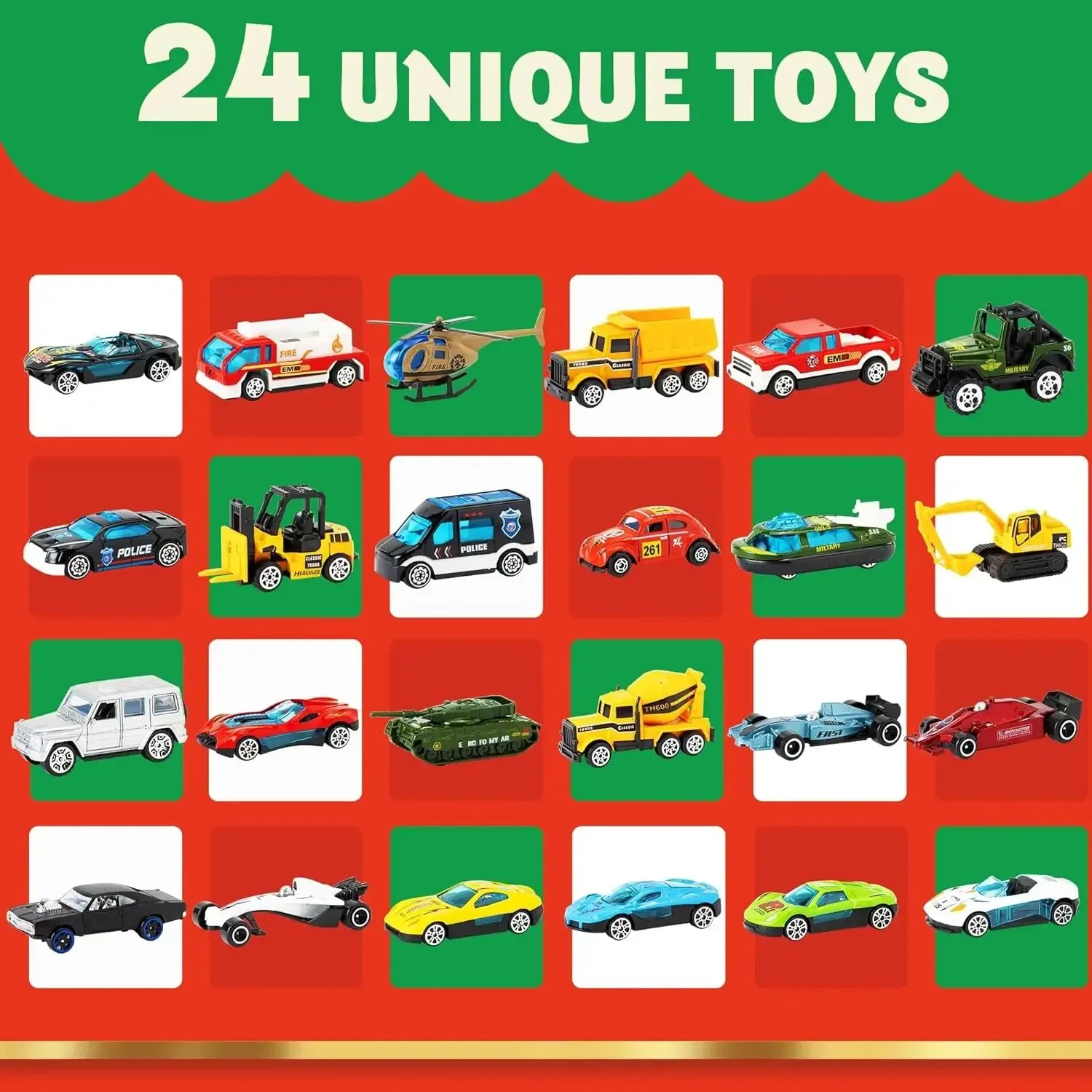 🔥Utolsó nap 50% KEDVEZMÉNY - 🚗🎁2026 Karácsonyi Adventi Naptár | ✨24 Napos Visszaszámláló Naptár Öntött Autók Készlet
