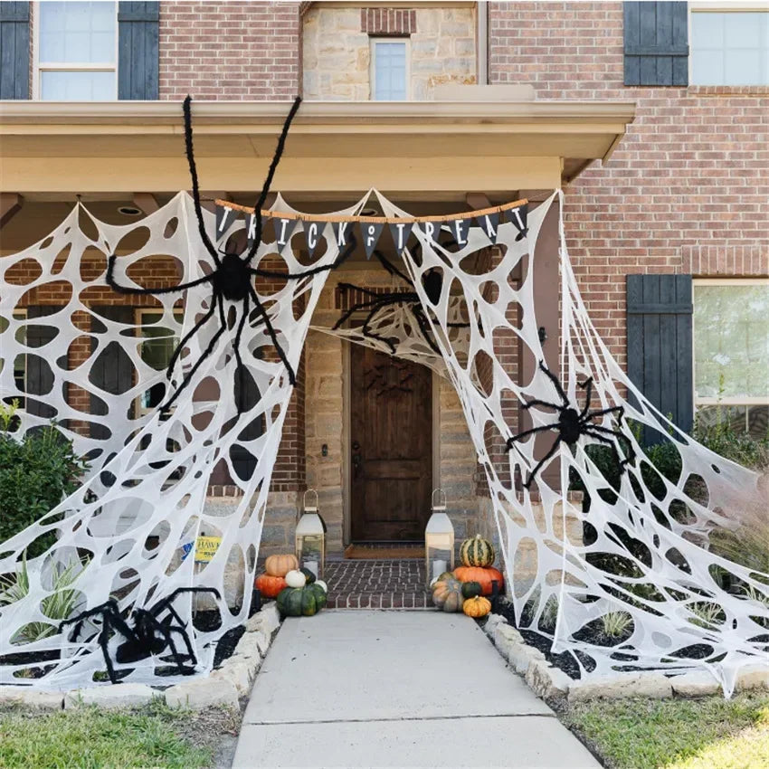 Óriás, rugalmas pókháló halloweeni dekoráció, 6 méteres pókháló, kültéri, ijesztő, beltéri kísértet, újrafelhasználható, hátborzongató parti, kötelező darab
