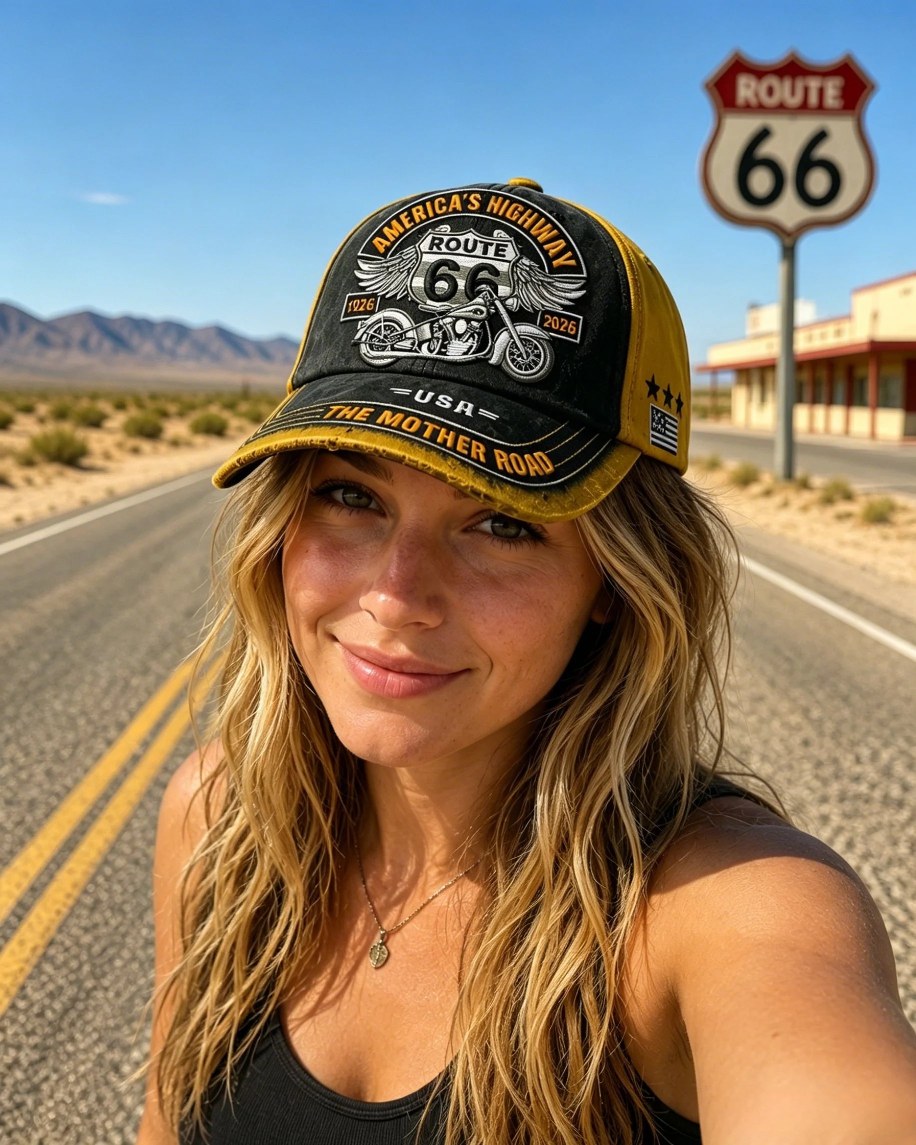 🏍️Retro czapka baseballowa z nadrukiem z okazji 100. rocznicy US Route 66