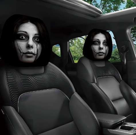 😆 Vicces rajzfilm autós fejtámla huzatok – 2 db univerzális illeszkedés 🚗