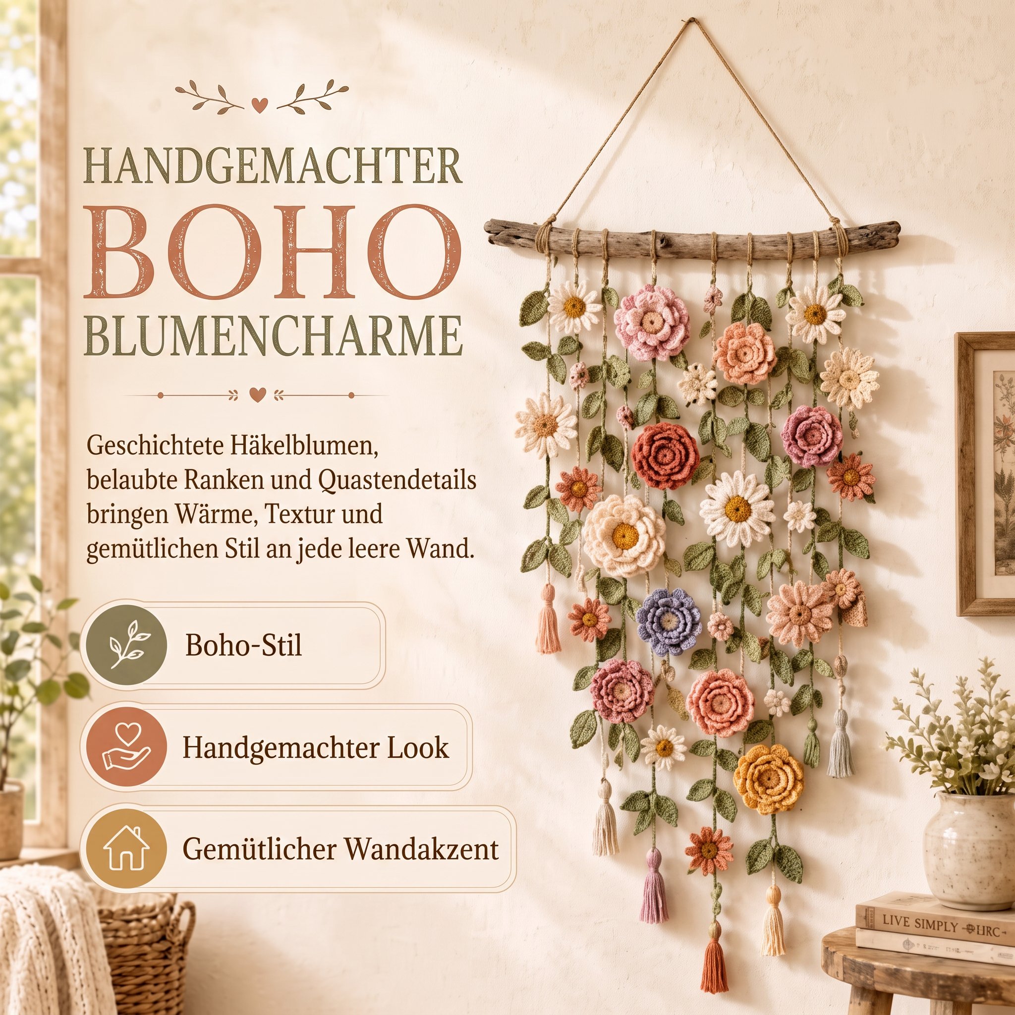Boho tapeta s háčkovanými kvetmi🌼✨