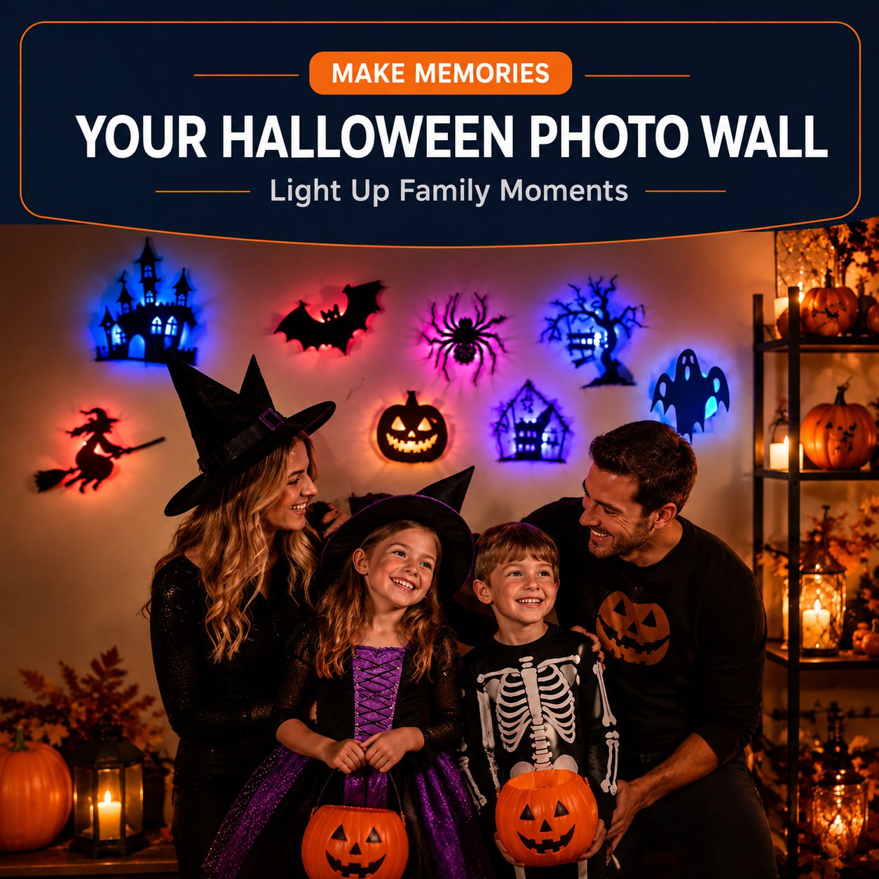 👻 8 darabos 3D villogó LED-es halloweeni falmatricák 🎃
