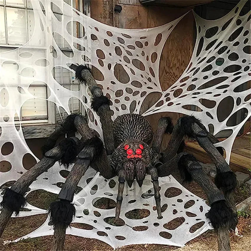 Óriás, rugalmas pókháló halloweeni dekoráció, 6 méteres pókháló, kültéri, ijesztő, beltéri kísértet, újrafelhasználható, hátborzongató parti, kötelező darab
