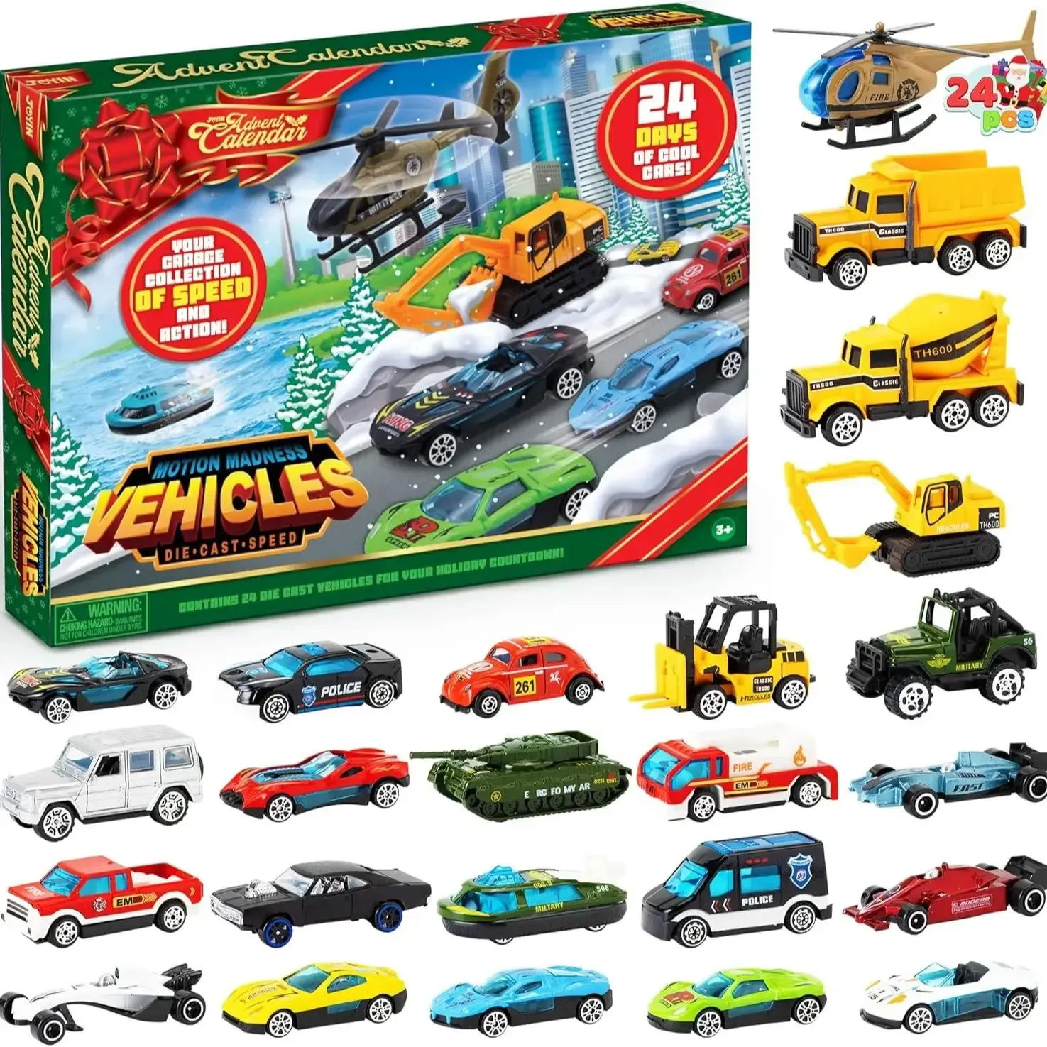🔥Utolsó nap 50% KEDVEZMÉNY - 🚗🎁2026 Karácsonyi Adventi Naptár | ✨24 Napos Visszaszámláló Naptár Öntött Autók Készlet