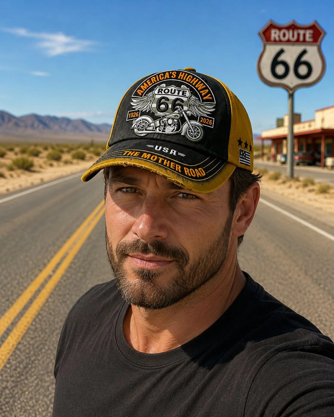 🏍️Retro czapka baseballowa z nadrukiem z okazji 100. rocznicy US Route 66