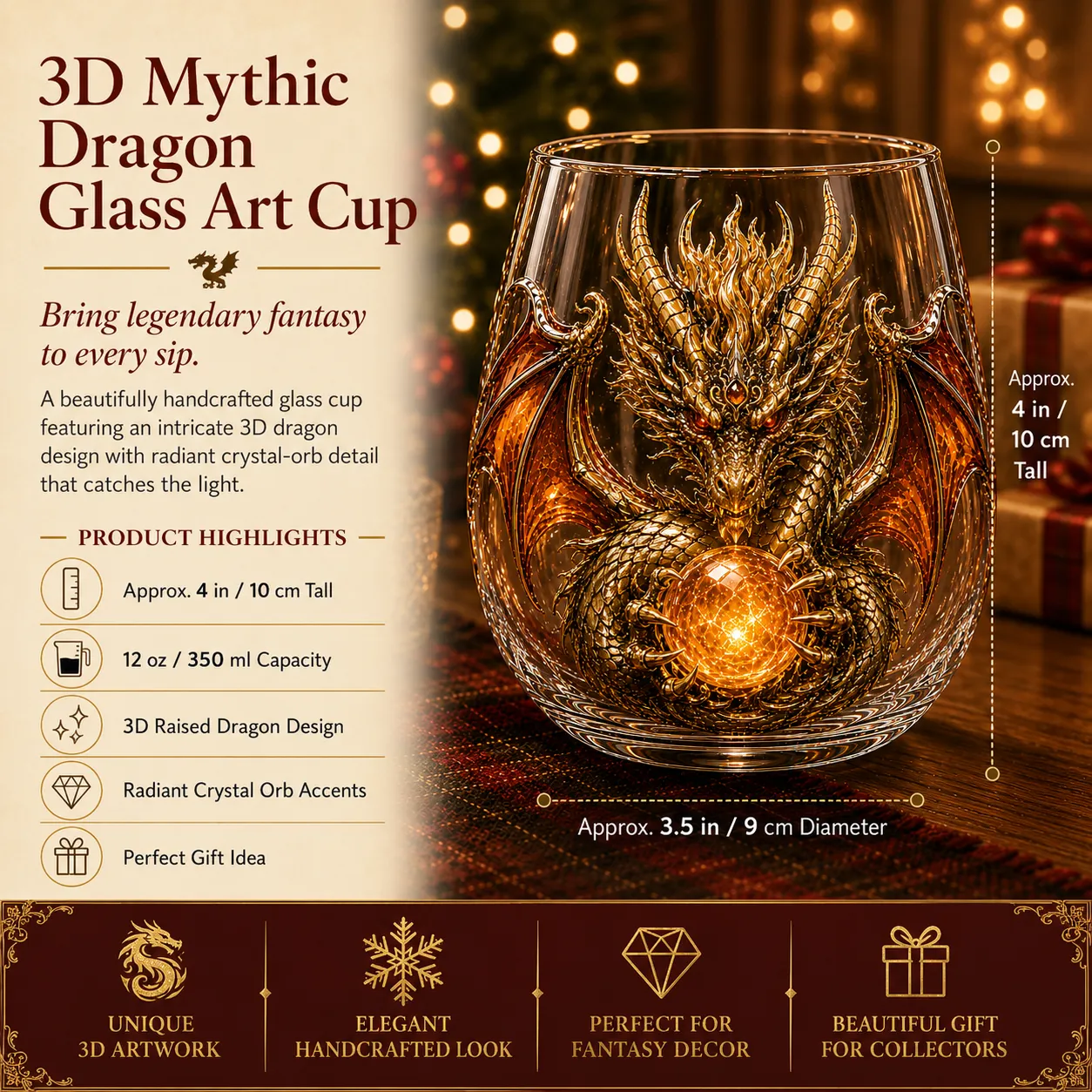 🐉✨ 3D-s mitikus sárkányos üvegpohár | Luxus kiemelt fantázia üvegáru whiskyhez, otthoni bárdekorációhoz és legendás ajándékokhoz 🎁