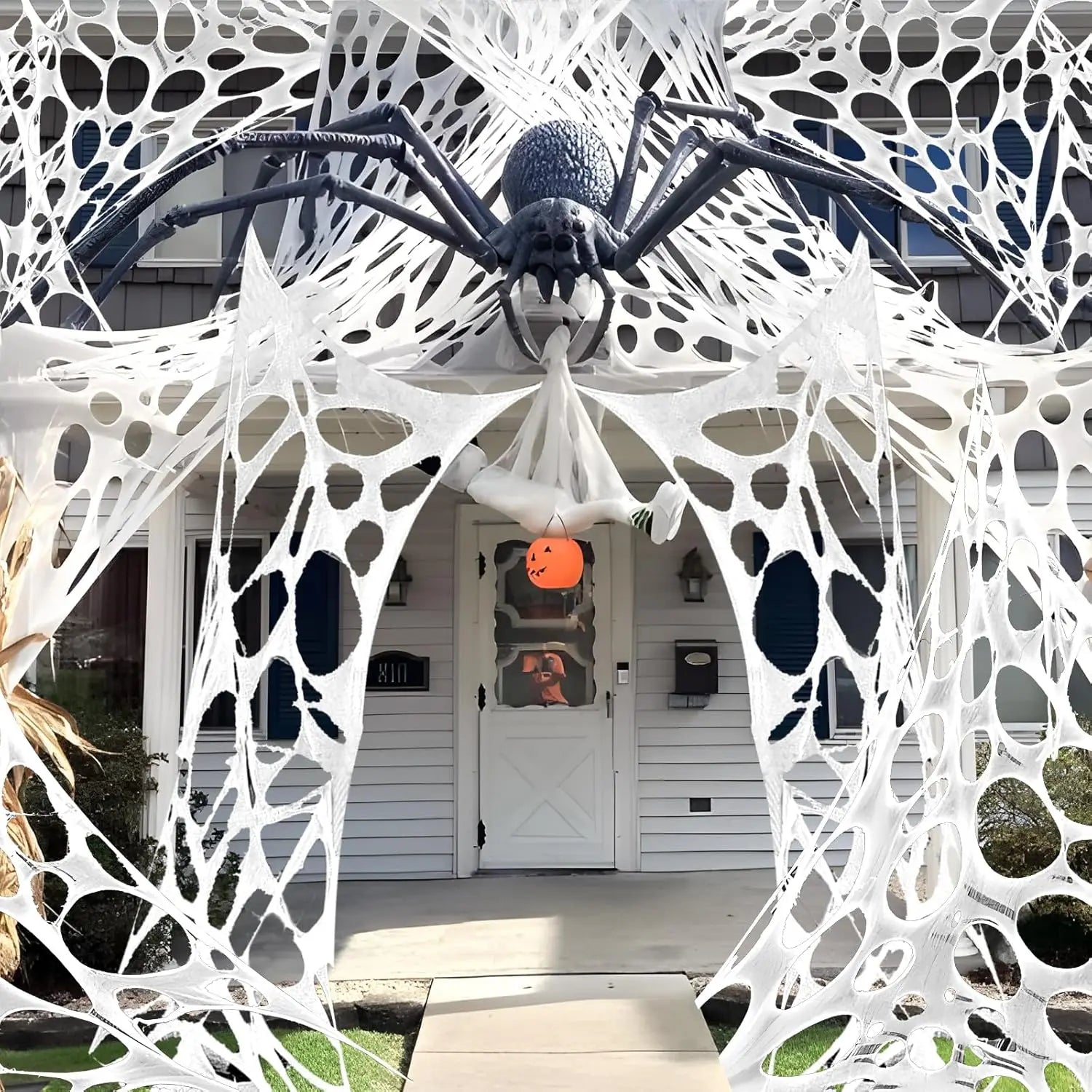 Óriás, rugalmas pókháló halloweeni dekoráció, 6 méteres pókháló, kültéri, ijesztő, beltéri kísértet, újrafelhasználható, hátborzongató parti, kötelező darab