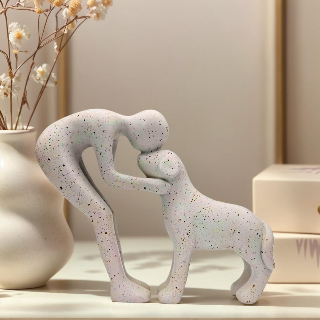 🐕🧑 Ember és kutya szobrászati alkotás – 49% KEDVEZMÉNY! Egyedi figura, meleg és szeretetteljes, tökéletes irodába, nappaliba és hálószobába. 🔥🏠