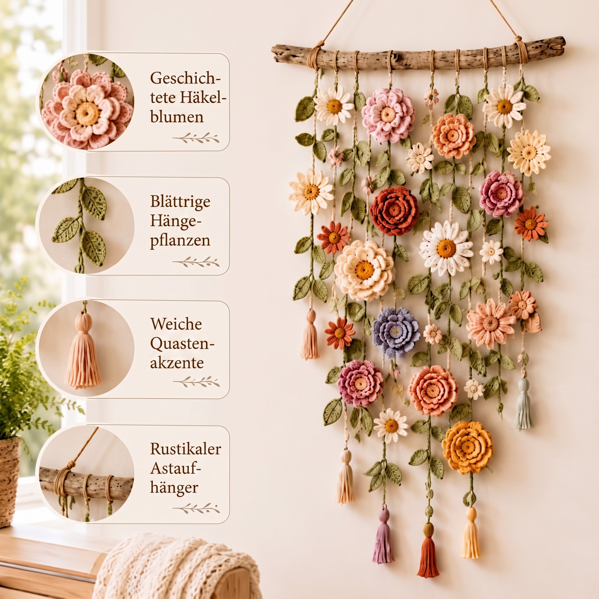 Boho tapeta s háčkovanými kvetmi🌼✨