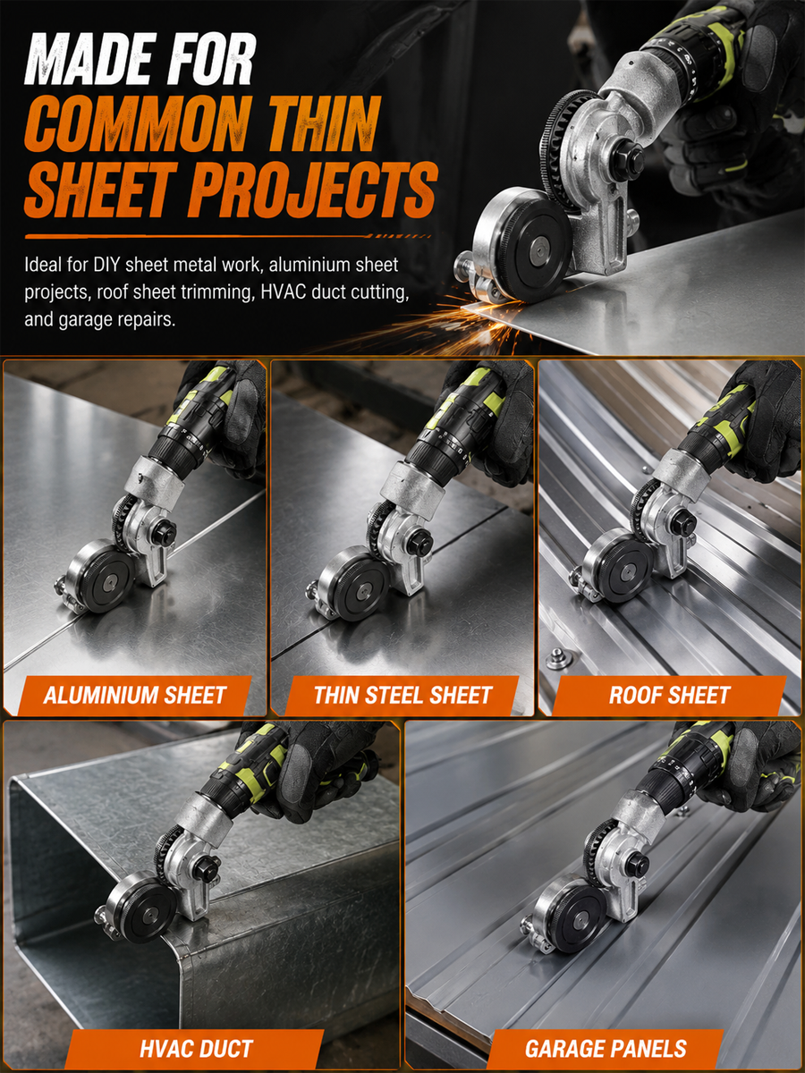 Drill-Powered Sheet Metal Cutter Attachment – Cut Faster, Cleaner & Easier