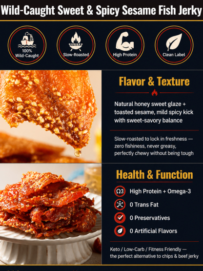 【200 pieces/pack】 Wild Alaskan Pollock Jerky - Honey Spicy Sesame | High Protein - No Preservatives 🎣🌶️