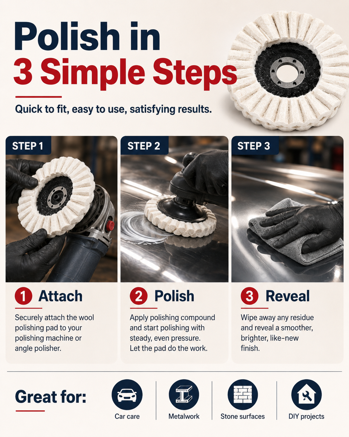 Buy 1 Get 1 Free⚙️ High-Efficiency Polishing Pad – 100% Pure Wool 🐑 Rapid Scratch Repair