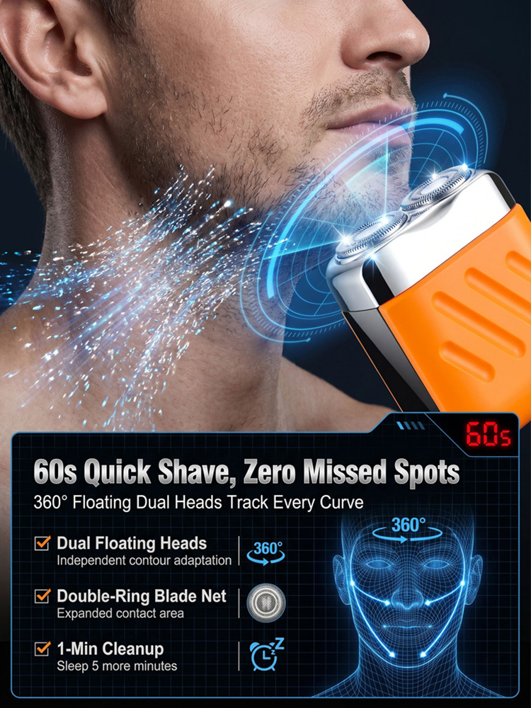 【German precision engineering, a best-selling shaver in Europe and America!】The new generation dual-head pocket shaver，Instant shaving, haircutting, and hair removal in just 1 second! Suitable for the whole family!
