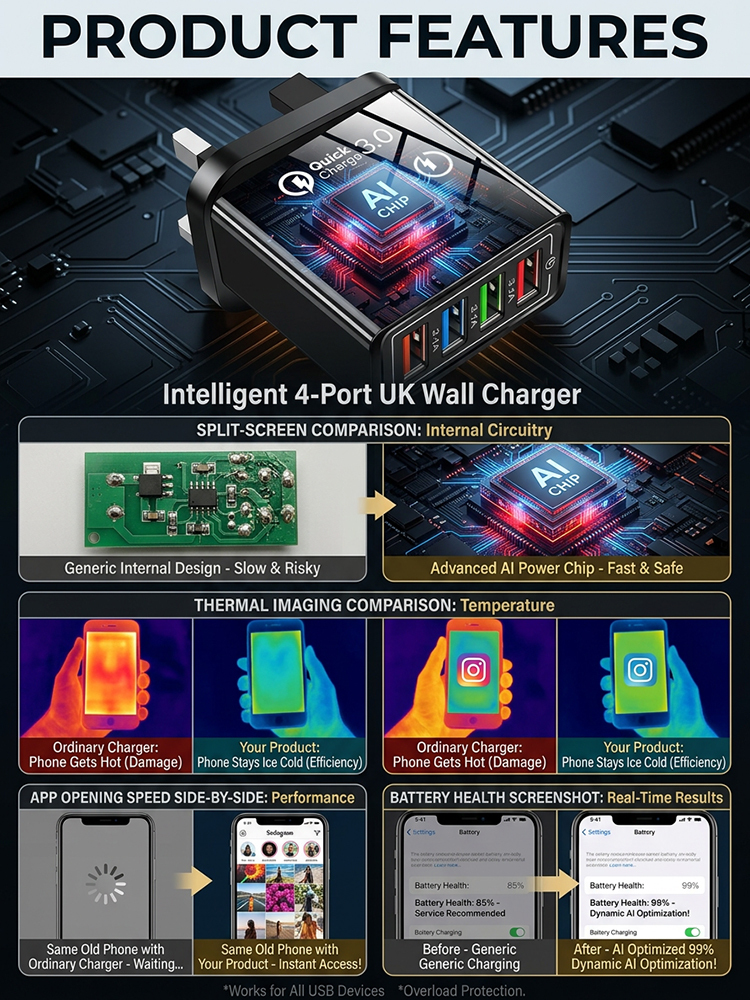 【Improve Your Phone's Battery Life】⚡Four-in-1 Travel Charger🚀 Make your 4-year-old smartphone charge faster than a new one