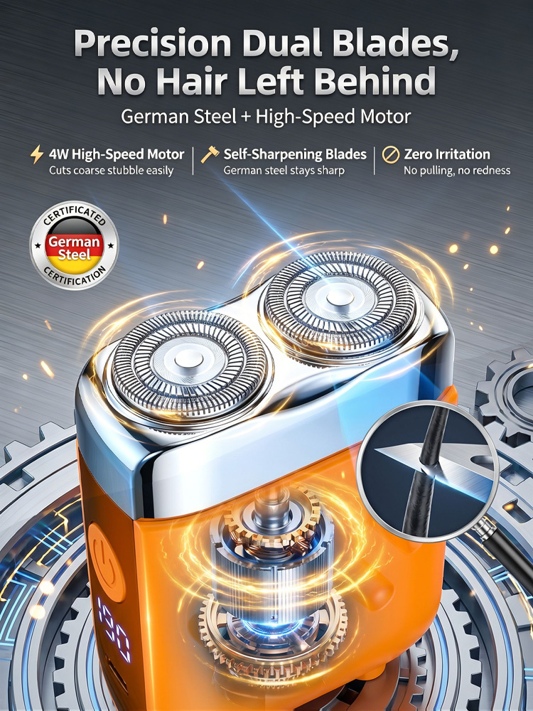 【German precision engineering, a best-selling shaver in Europe and America!】The new generation dual-head pocket shaver，Instant shaving, haircutting, and hair removal in just 1 second! Suitable for the whole family!